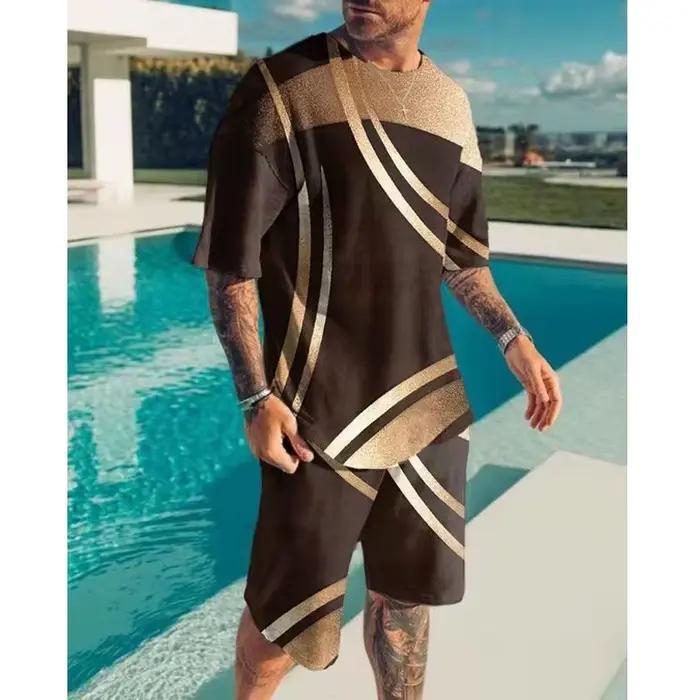 Costume d'été pour hommes, ensemble 2 pièces, chemises et Shorts à manches courtes, pantalons, vêtements décontractés, Jogging, survêtement hawaïen