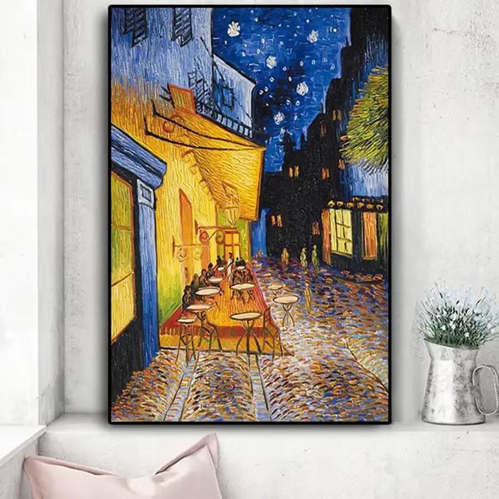 Célèbre Van Gogh café terrasse la nuit reproductions de peinture à l'huile sur toile affiches et imprimés tableau d'art mural pour salon
