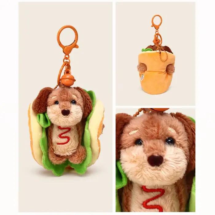 Porte-clés Teckel Mignon Chien Hamburger en Peluche, Breloque de Sac Double Fonction, Accessoire Adorable, Cadeau pour Femme
