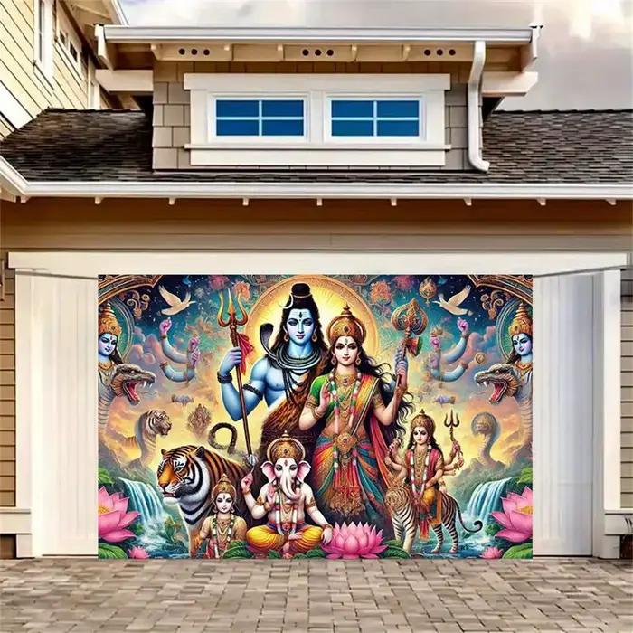Shiva famille tapisserie dieu hindou Parvati Ganesha Kartikeya toile Art tenture murale Temple décor à la maison cadeau spirituel salle de Yoga