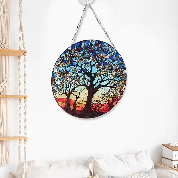 Arbre de vie rond peint en acrylique