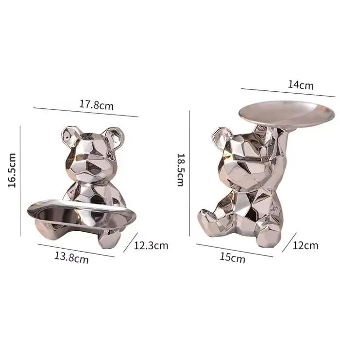 Statue d'ours géométrique avec plateau de rangement