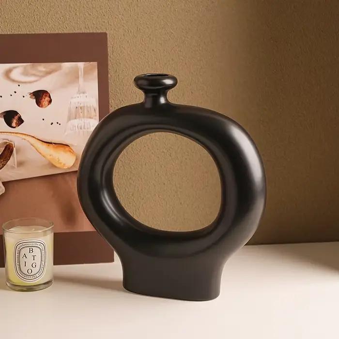 Beihanmei – Vase créatif rétro en céramique à rayures noires et blanches