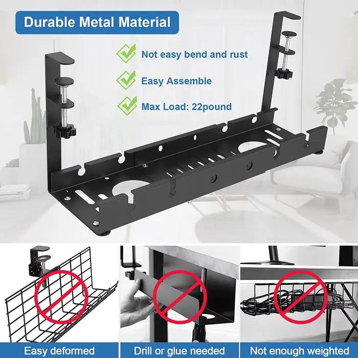 Support de rangement télescopique sous Table, plateau de gestion de câbles en métal, organisateur de fils de bureau à domicile, accessoires de rangement sans poinçonnage
