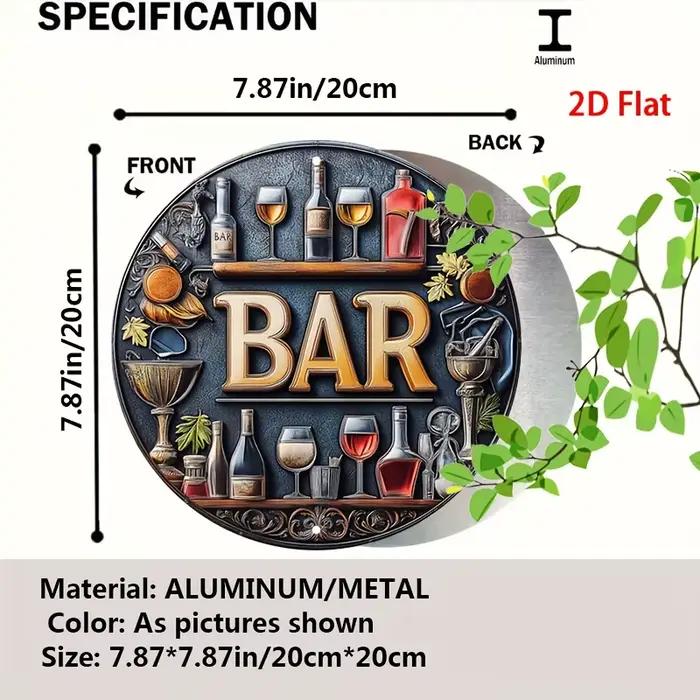 Peinture sur planche de bois haute définition, enseigne de bar vintage, art mural rond, plaque décorative rétro avec bouteille de liqueur et verre à vin, 2D F
