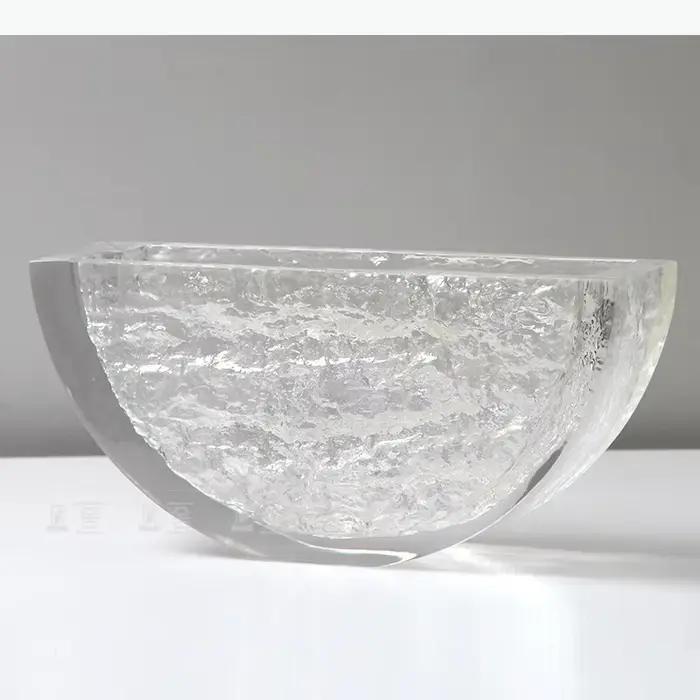 Vase transparent semi-circulaire à texture glacée, pots à fleurs, décoration de bureau, arrangement de fleurs, vases floraux, décoration esthétique de la pièce