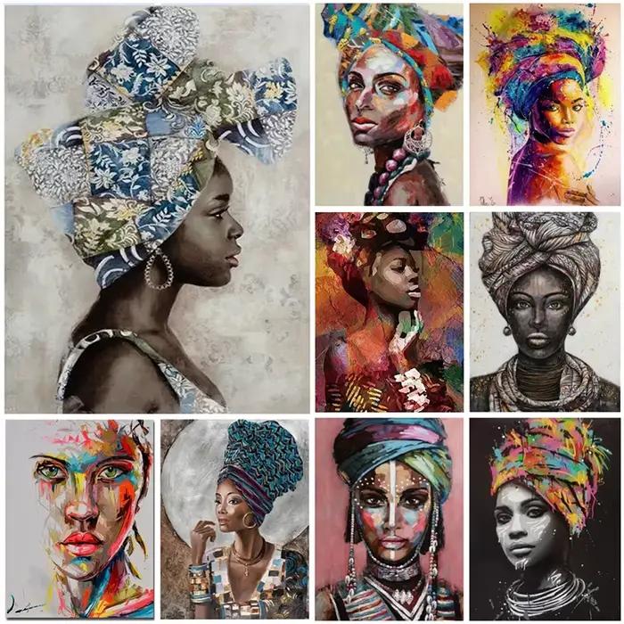 Peinture abstraite sur toile de femme noire africaine