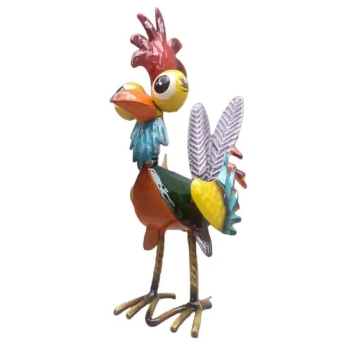 Décoration extérieure : Statues de coq de jardin en fer, sculpture de poulet, ornements miniatures en métal antirouille pour la maison