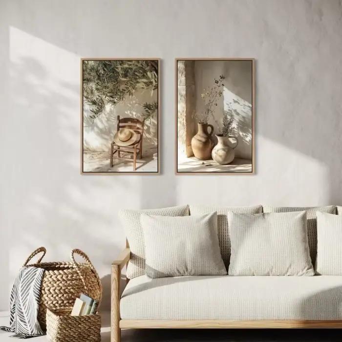 Lot de 6 tableaux sur toile : Oliviers et citronniers méditerranéens – Affiches murales décoratives neutres pour salon moderne et décoration intérieure