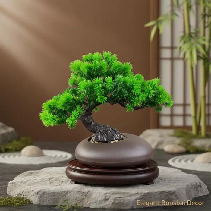 Arbre bonsaï Zen en pin artificiel en pot pour bureau et fête en blanc lait et saphir profond décoration intérieure durable et élégante pour occasions spéciales