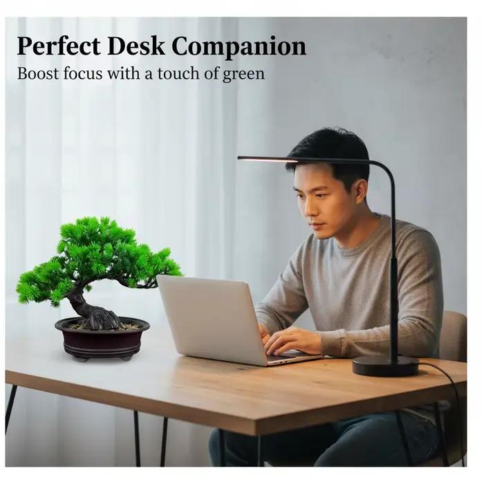 Arbre bonsaï Zen en pin artificiel en pot pour bureau et fête en blanc lait et saphir profond décoration intérieure durable et élégante pour occasions spéciales