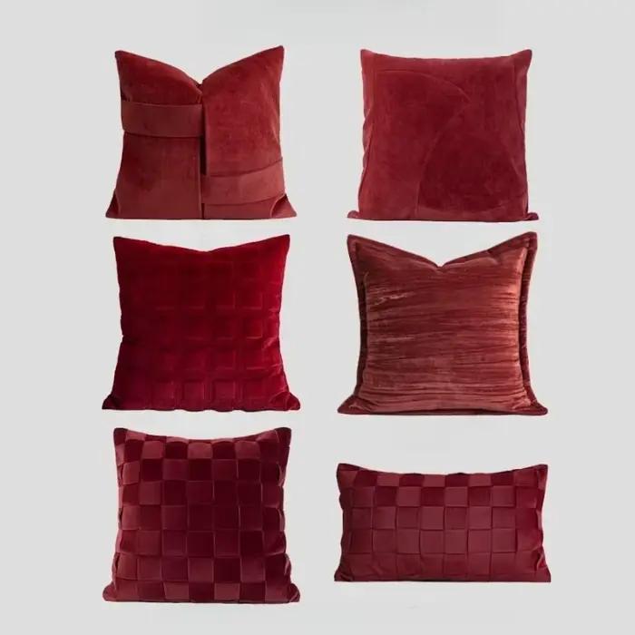 Housse de coussin de luxe design 30x50 45x45 50x50cm Rouge vin Noir Couture carrée Taie d'oreiller pour la maison Hôtel Lit Salon Canapé