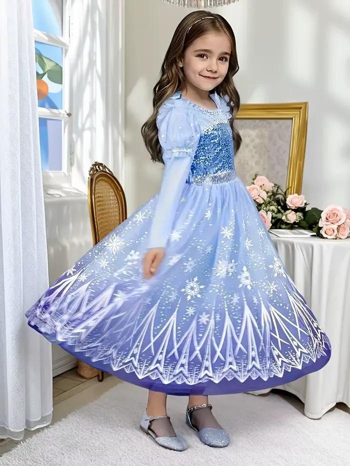 Nouvelle robe Elsa lumineuse pour fille, tenue de fête d'anniversaire, costume de cosplay, robe d'Halloween pour enfant