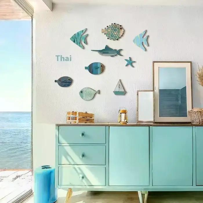 Décoration murale de poisson en bois suspendue