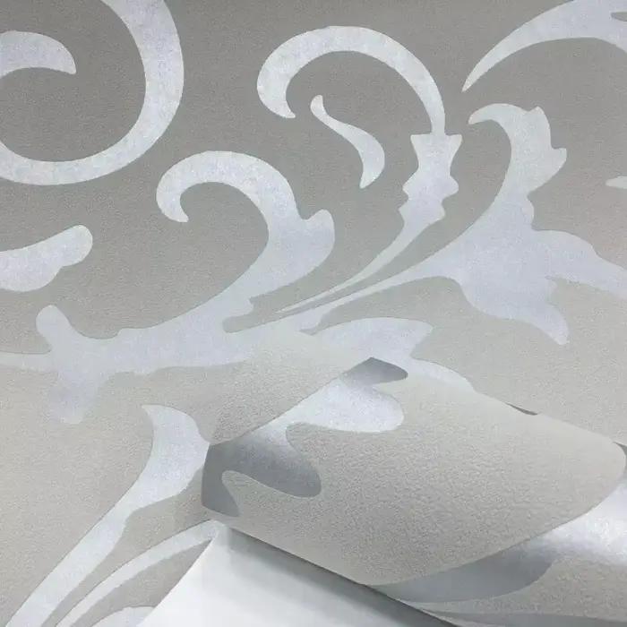 Rouleau de papier peint 3D gris victorien damassé en relief