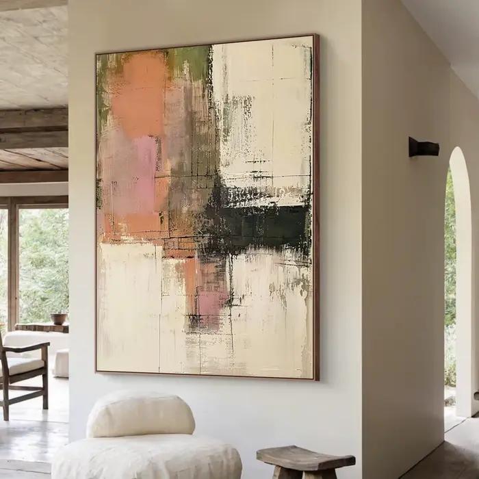 Peinture à l'huile abstraite originale Mhemyo, grande taille, beige neutre, art mural texturé, décoration moderne sur toile, décoration intérieure