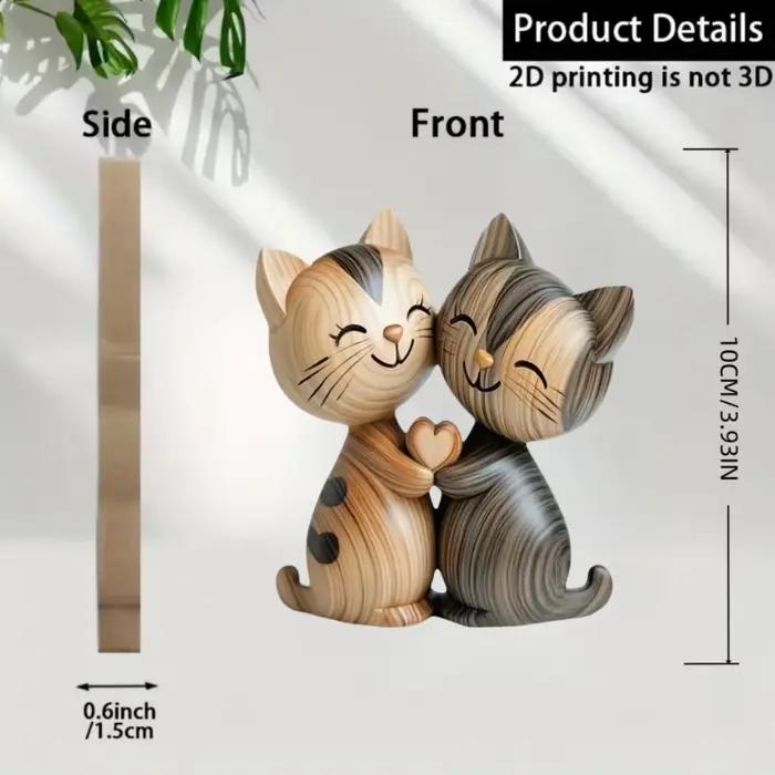 Sculpture de Couple chaton en bois