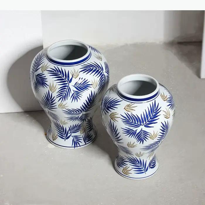 Vase en porcelaine bleu et blanc, pots de plantes, décoration de table, ornements, arrangement de fleurs, vases floraux, décoration esthétique de la pièce