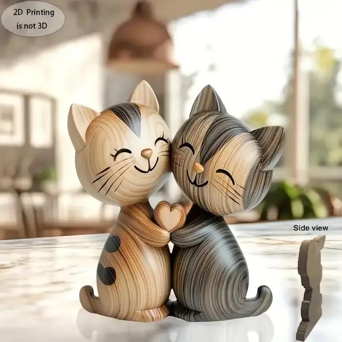 Sculpture de Couple chaton en bois