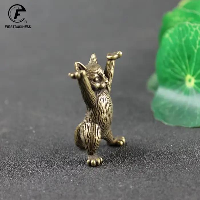 Statue de chat Kung Fu en cuivre Antique