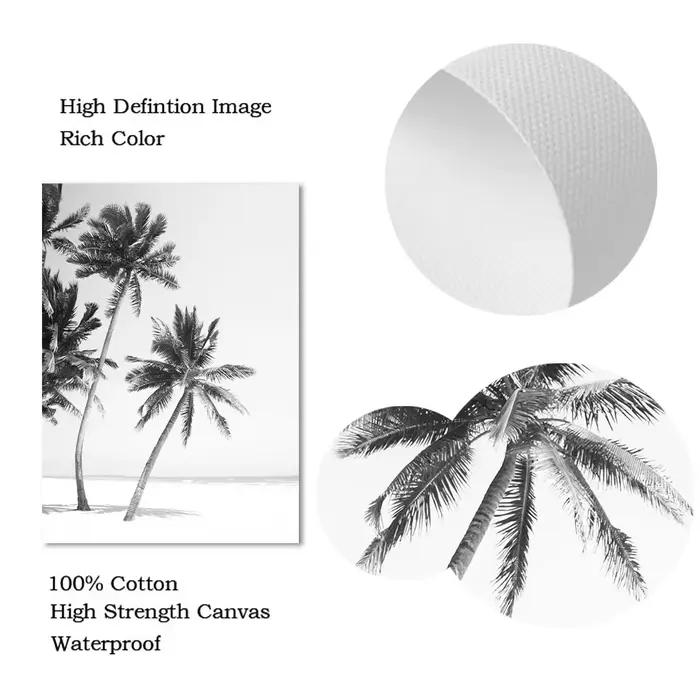 Toile d'Art Mural de Paysage de Plage en Noir et Blanc