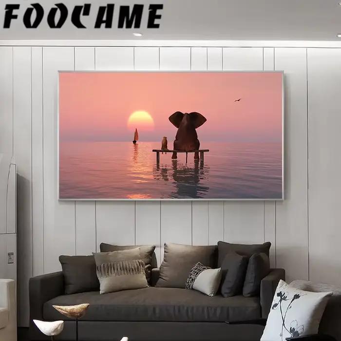 Peinture de paysage créative d'éléphant