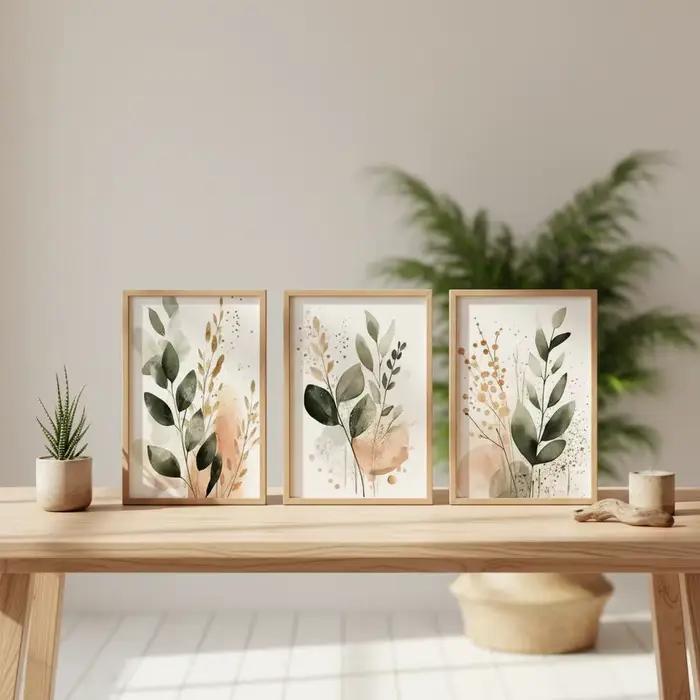 Ensemble d'art mural en aquarelle avec feuilles d'eucalyptus impression sur toile bohème minimaliste pour la maison occasions spéciales