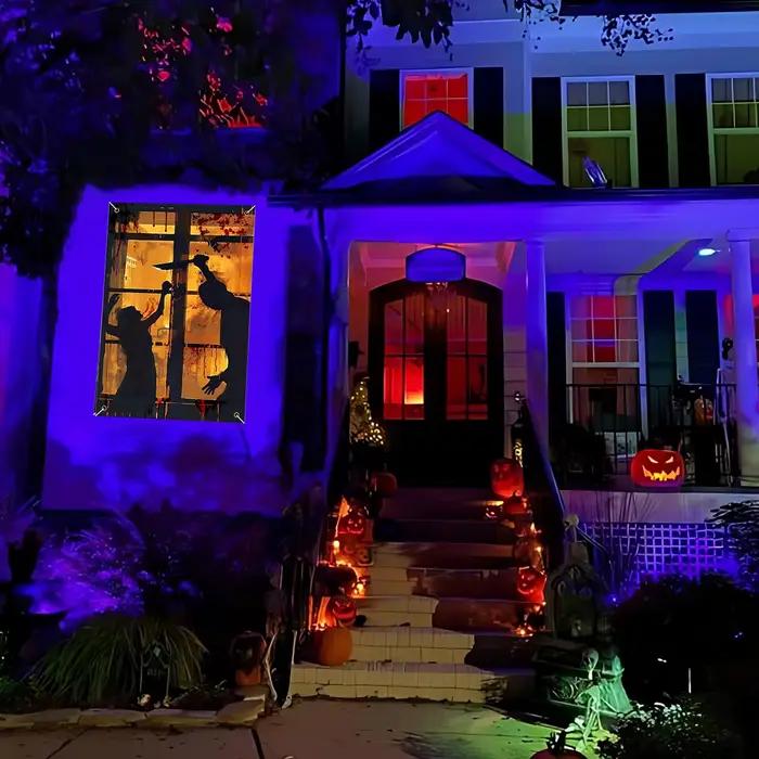 Décorations de Couverture de Fenêtre d'Halloween, Bannière de Porte Effrayante en Tissu