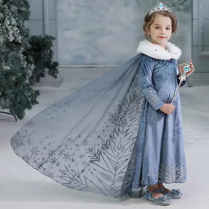 Robe Elsa pour filles, Costume d'hiver pour fête d'anniversaire, Cosplay pour enfants, vêtements de soirée reine des neiges à manches longues, reine des neiges
