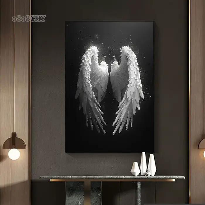Toile de peinture avec belles ailes d'ange blanches