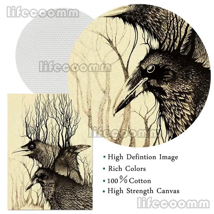 Toile d'art mural vintage corbeau à racines au sol peinture abstraite avec branches et fleurs décoration de maison imprimée sans cadre style abstrait modernes occasions spéciales