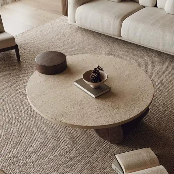 Table basse ronde en travertin pour salon
