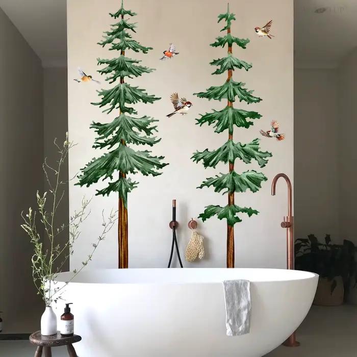 Grand autocollant mural en forme de pin 4 pièces décor de forêt pour chambre d'enfants papier peint pour salon chambre à coucher occassions spéciales