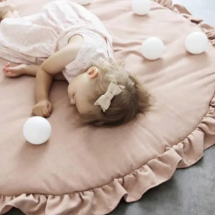 Tapis de jeu pour bébé, sol rond en coton doux, couverture de literie pour bébé, tapis rampant en dentelle, jouets pour chambre d'enfant, décor de pépinière