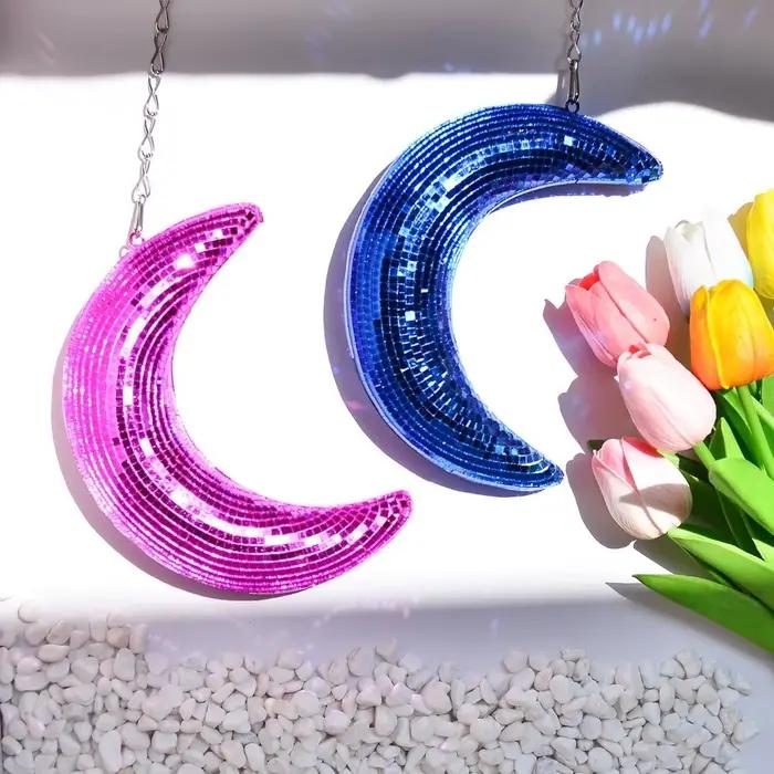 Boule disco en forme de lune, décoration d'intérieur, ornement suspendu, pendentif réfléchissant en forme de lune, décoration de bar, boules miroir de scène, fête