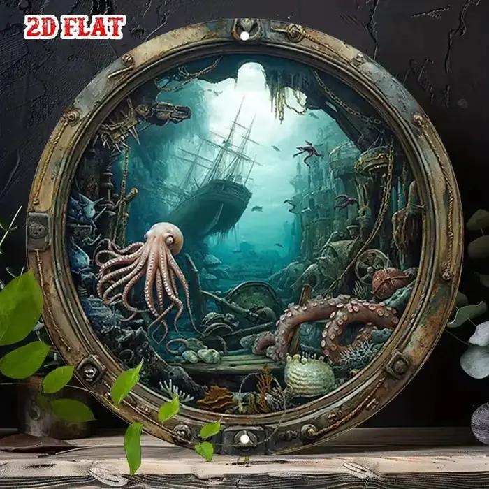 Décoration murale de trou de port nautique-panneau métallique de scène de naufrage sous-marin
