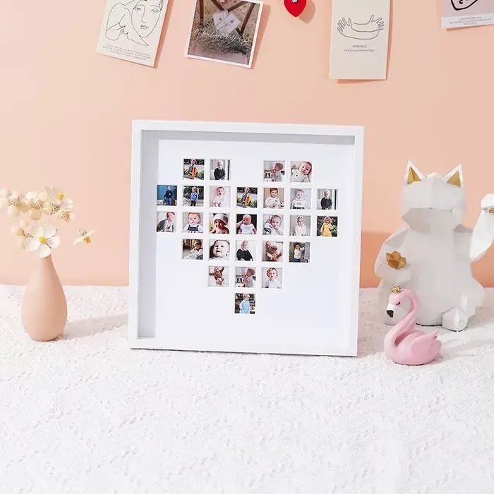 Cadre Photo personnalisé en forme de cœur pour Saint Valentin et anniversaires cadre photo collage en bois cadeau pour fiançailles mariage retraite naissance enfant anniversaire journée des enfants retour à l'école Nouvel An chinois Jour de la Terre Fête des pères Action de grâce Fête Noël Mariage P