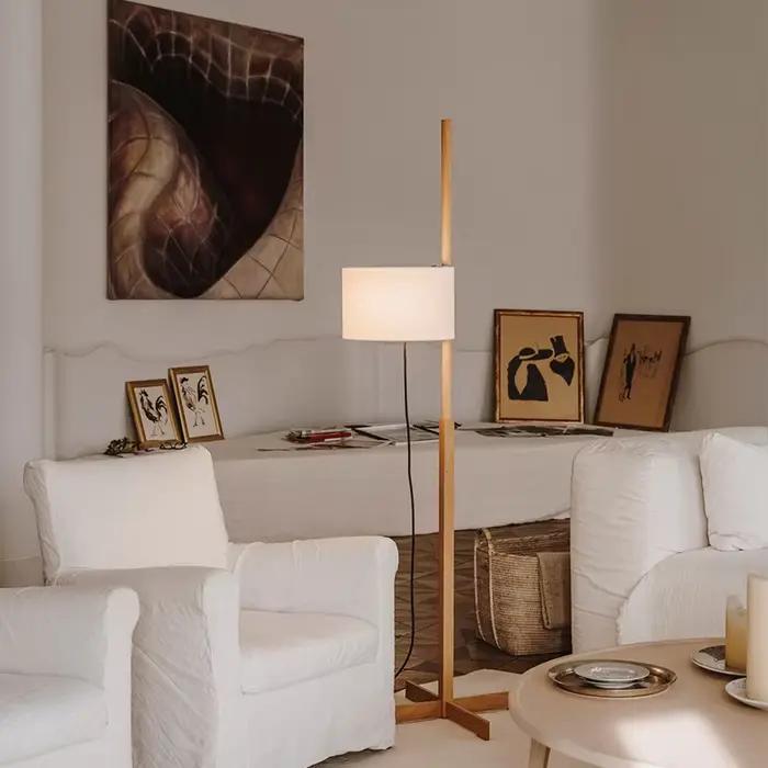 Lampadaire en noyer tissu design lampadaire réglable relevable chambre chevet décoration canapé coin rétro lampadaire en bois