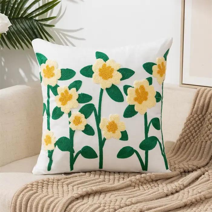 Décor à la maison housse de coussin florale fleur brodée lin Simple canapé tête de lit taie d'oreiller bureau