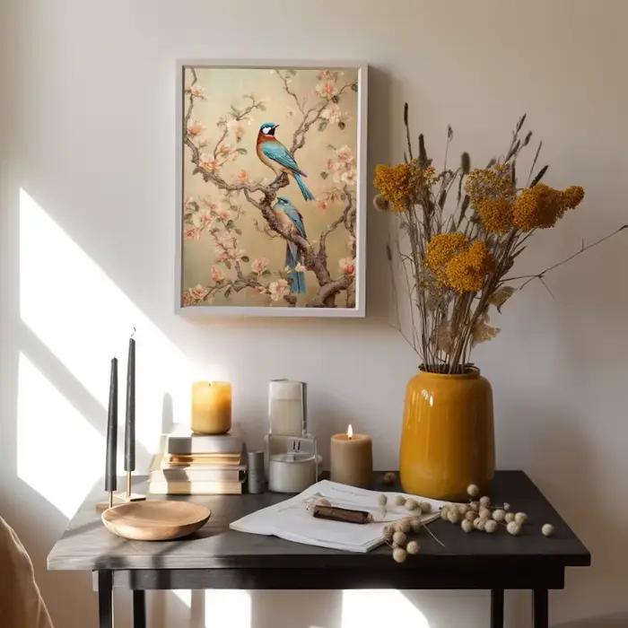 Chinoiserie traditionnelle oiseau et fleur perruche heron paysage affiche toile impression mur Art photos maison intérieur chambre décor