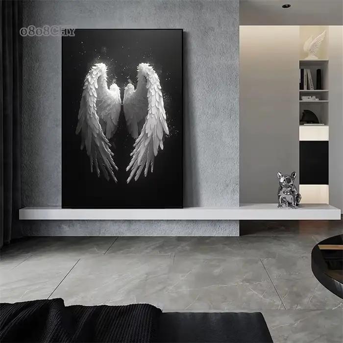 Toile de peinture avec belles ailes d'ange blanches
