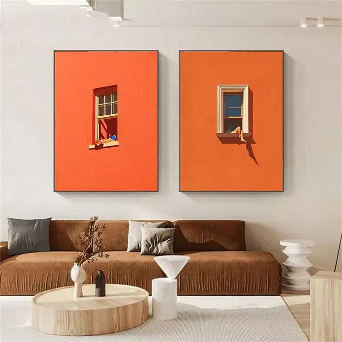 2 pièces d'impressions murales sur toile orange vif