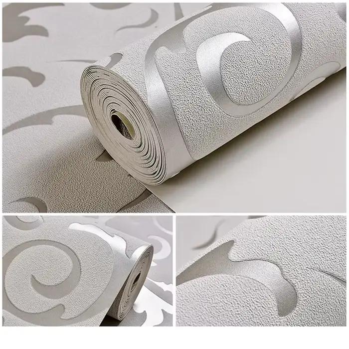 Rouleau de papier peint en relief damassé victorien gris 3D