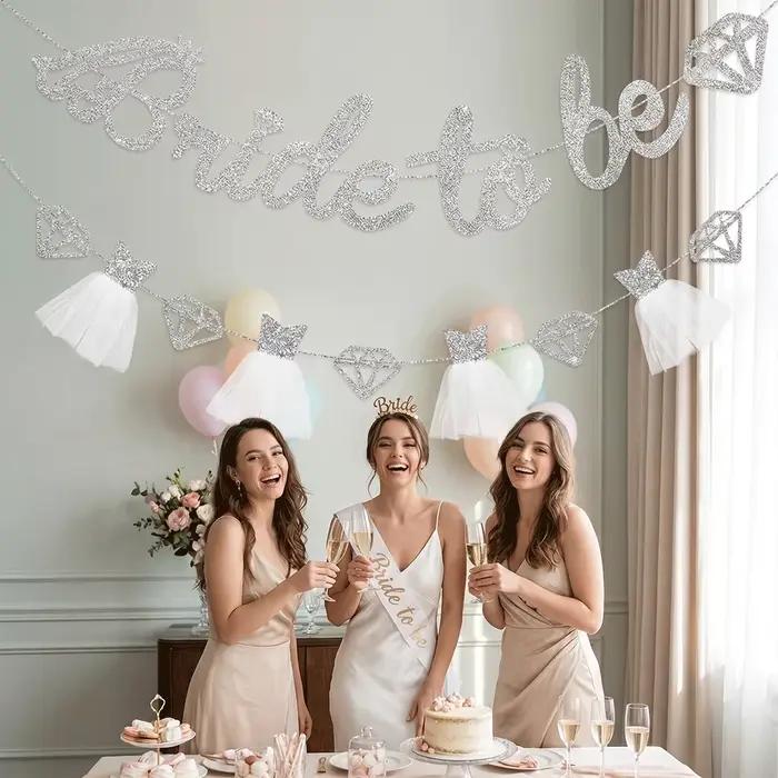 Bannière « Future Mariée », Décoration pour enterrement de vie de jeune fille, Guirlande pour douche nuptiale, Toile de fond pour enterrement de vie de jeune fille, Robe à paillettes et strass, Articl