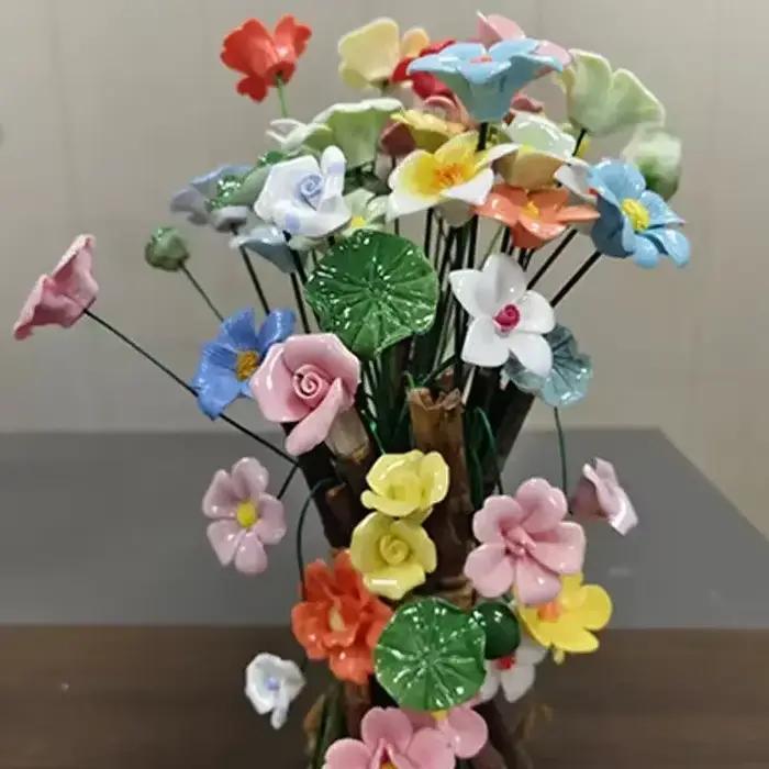 Piquet de fleurs en céramique fait à la main, décor de jardin, art créatif, décoration florale, accessoire de fête de mariage, occasion de fête, aléatoire