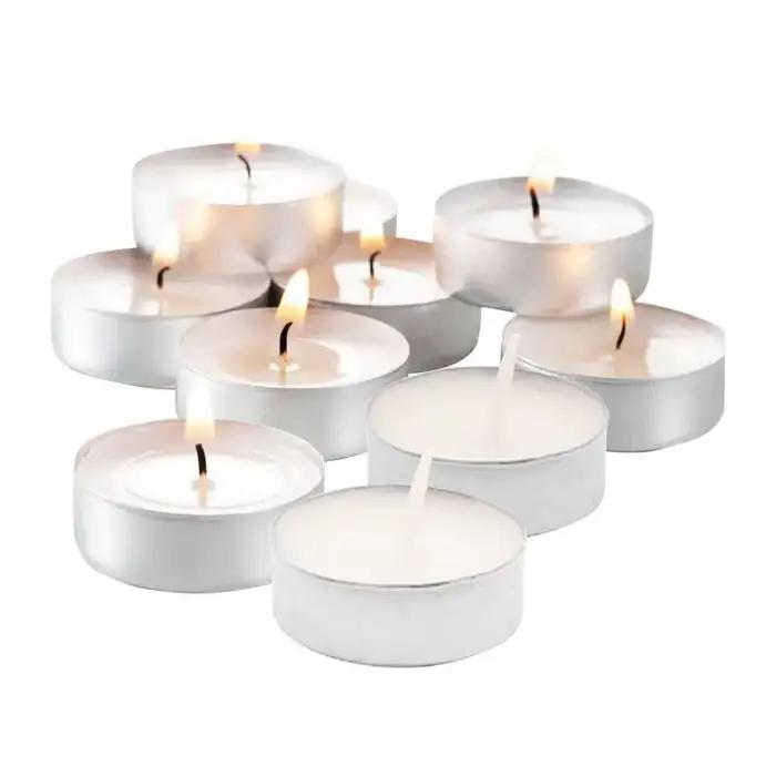Boites de 10 bougies chauffe-plat sans fumée sans parfum 2.5 heures de combustion blanches decorations de fete d anniversaire pour usage interieur et exterieur