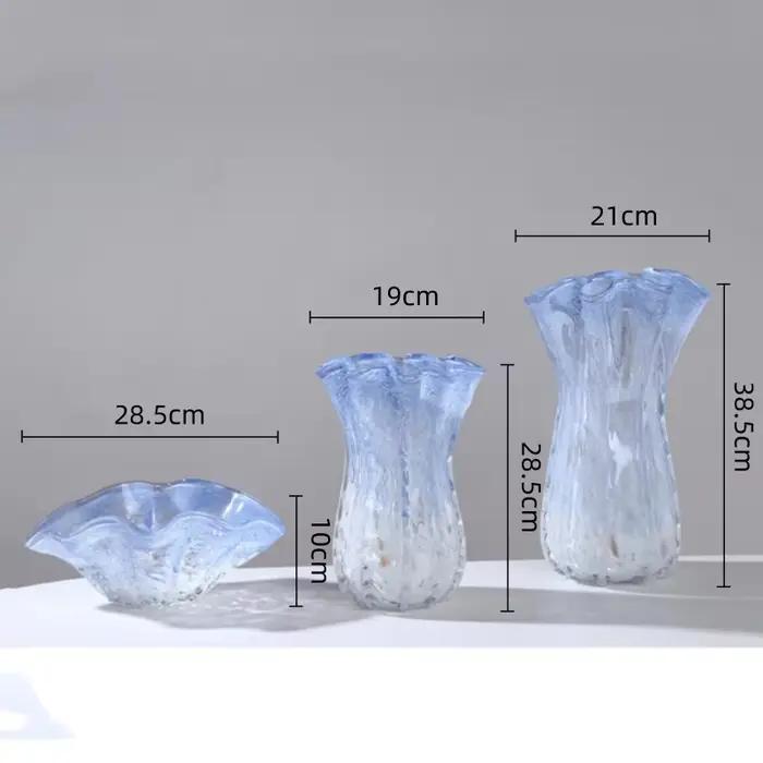Vase en verre incurvé dégradé bleu, pot à fleurs, plateau à fruits, vases à fleurs, pot transparent, hydroponie, terrarium, décoration d'intérieur