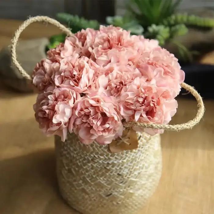 Bouquet de Pivoines Artificielles pour Décoration de Mariage, Fausses Fleurs, Hortensias Bon Marché, 5 Têtes