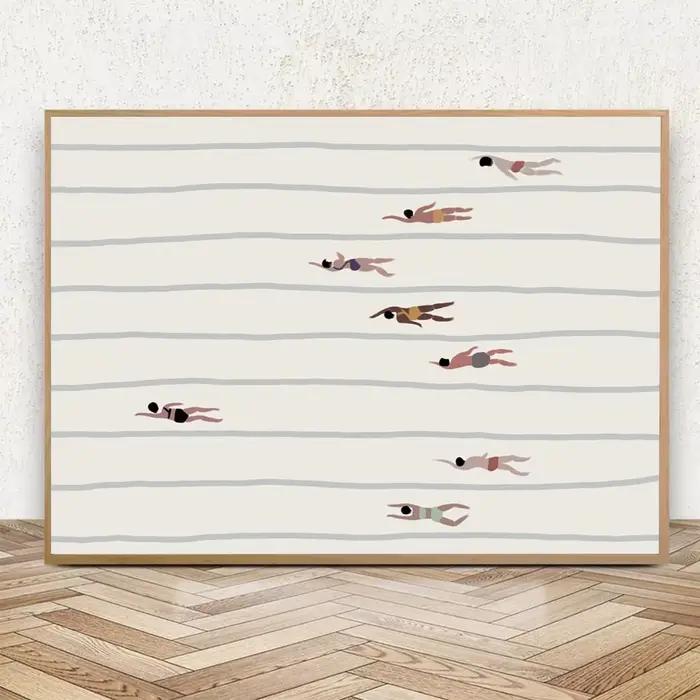 Peinture sur toile nordique pour femmes nageuses