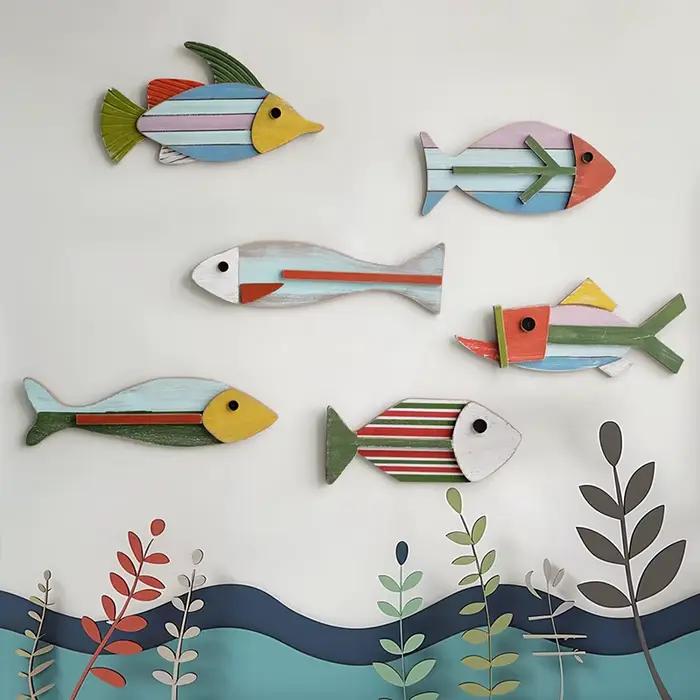 Ornements muraux suspendus en bois de poisson coloré de Style méditerranéen
